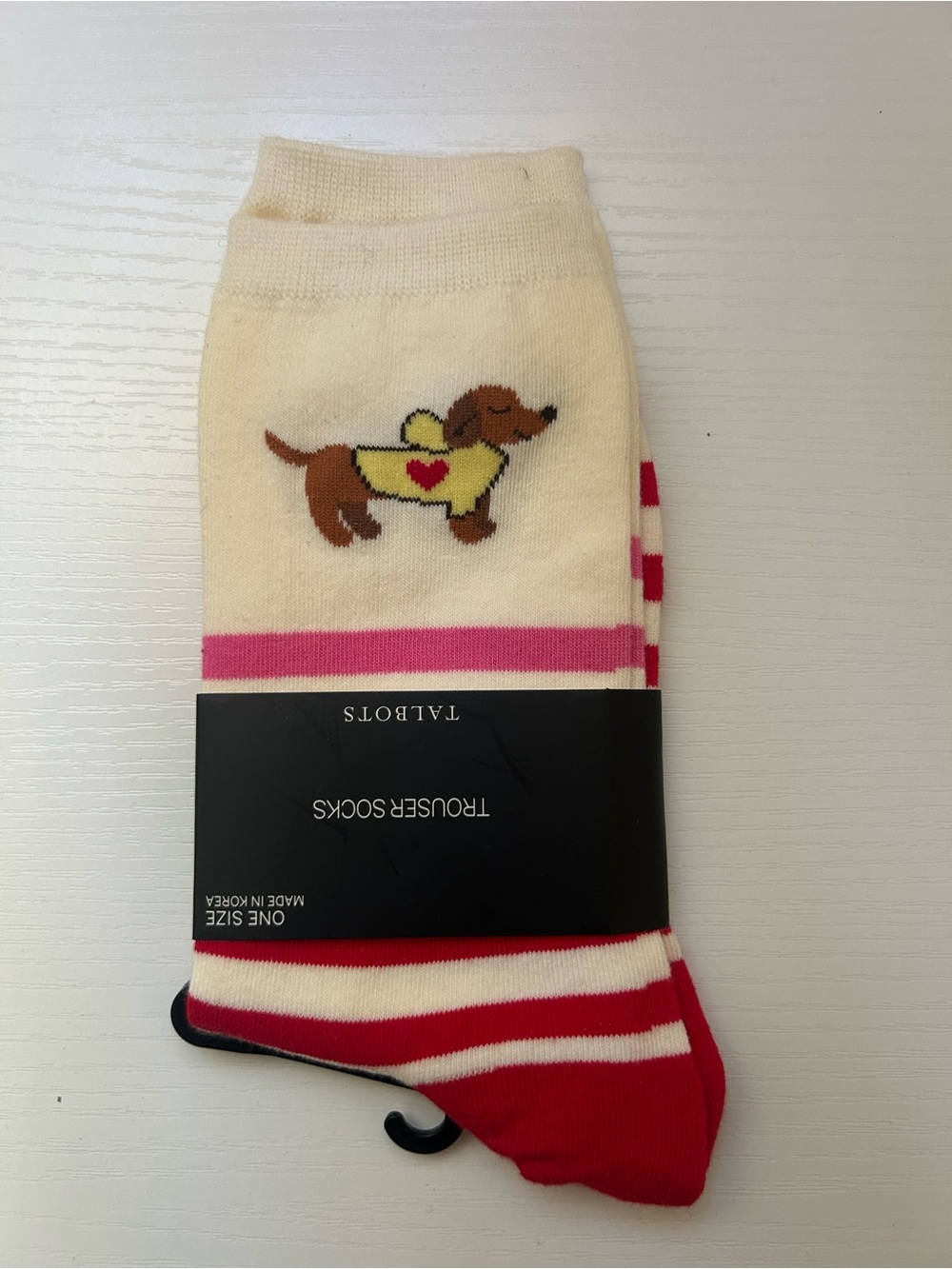 Talbots Cream, Pink and Red Dachshund Dog Socks